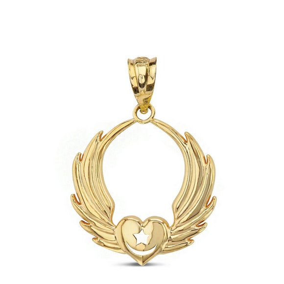 10k Gold Wing Star Crescent Islam Sufi Pendant
